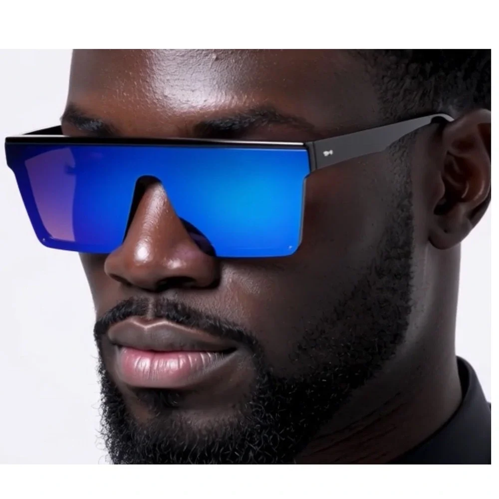 Shield Sunglasses Men's Fashion Visor Sunglasses Blue Mirrored Lens Driving‎ New
